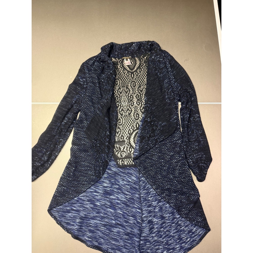 Alberto Makali Navy Blue Black Lace Back Open Front Cardigan Sweater Womens Med